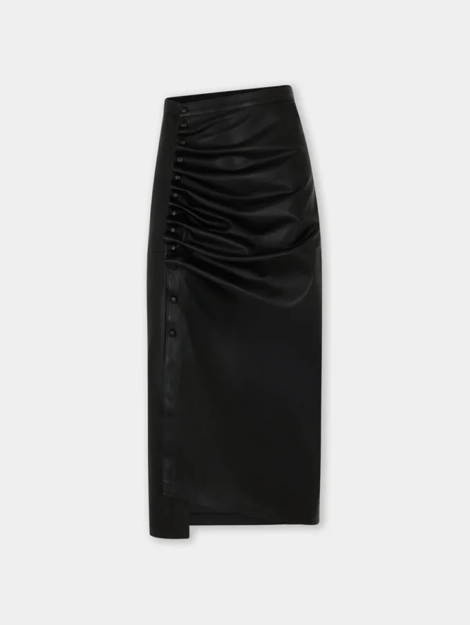 Falda midi de piel de cordero