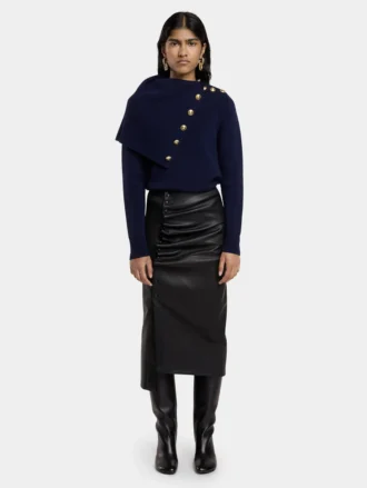 Falda midi de piel de cordero