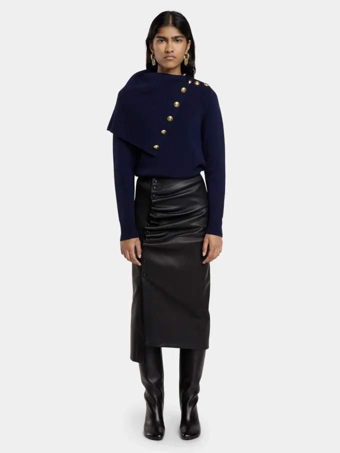 Falda midi de piel de cordero