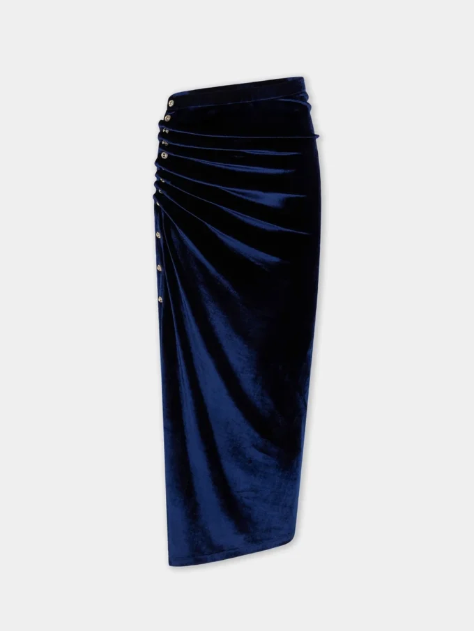 Falda midi drapeada de terciopelo