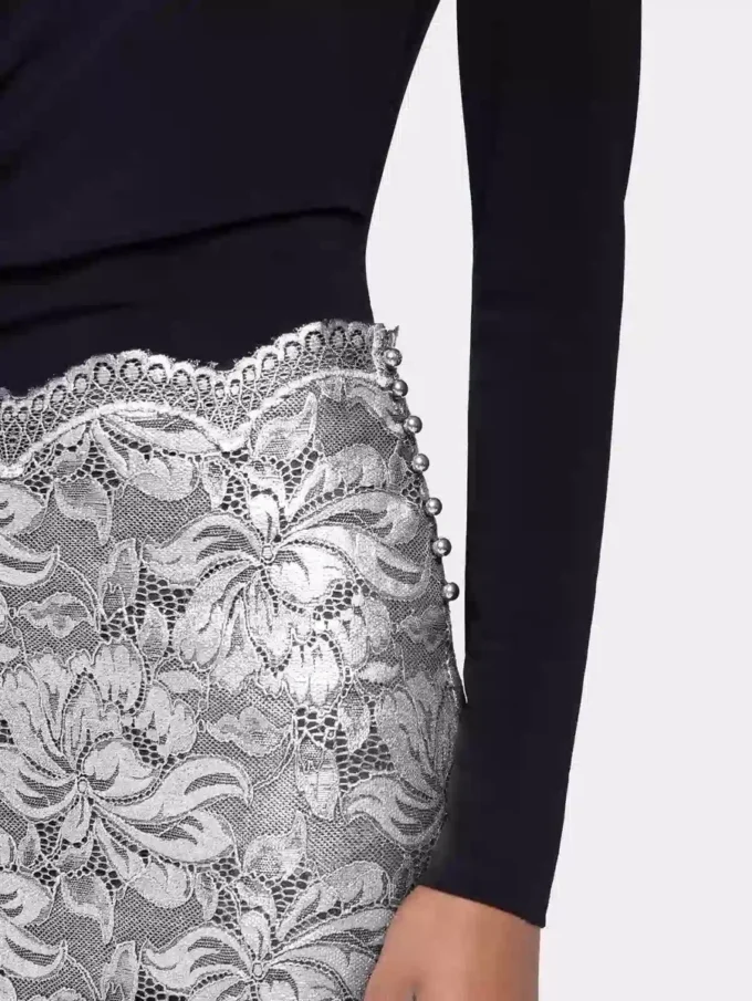 Falda midi plateada de encaje