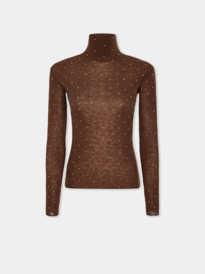 Jersey de cuello alto de lana que se adapta como una segunda piel