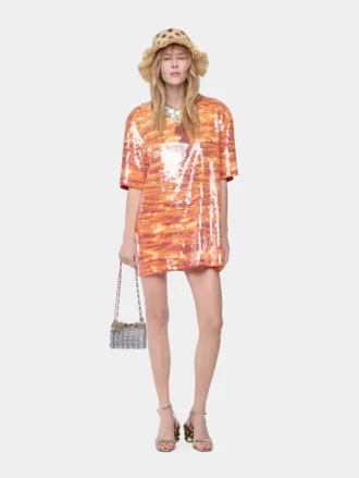 Mini vestido camiseta de algodón y lentejuelas