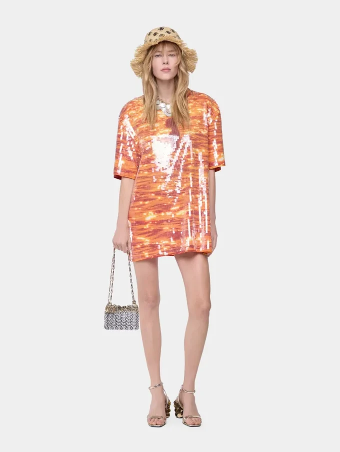 Mini vestido camiseta de algodón y lentejuelas