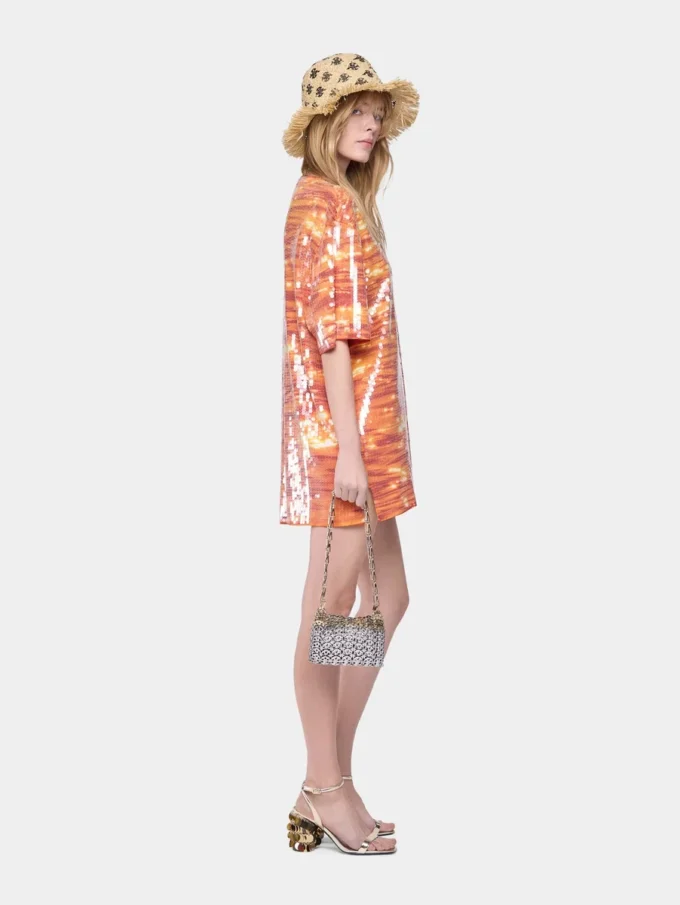 Mini vestido camiseta de algodón y lentejuelas