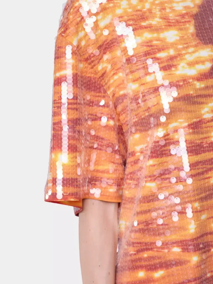 Mini vestido camiseta de algodón y lentejuelas