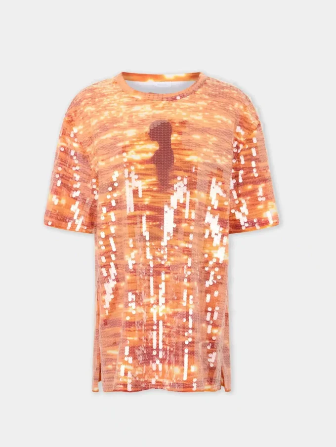 Mini vestido camiseta de algodón y lentejuelas