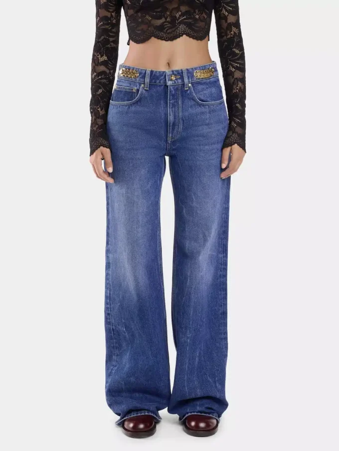 Pantalones de mezclilla holgados en denim lavado oscuro