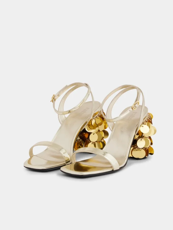 Sandalias doradas con tacones de disco Sparkle