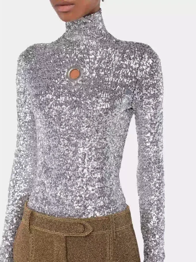 Top de cuello alto con lentejuelas