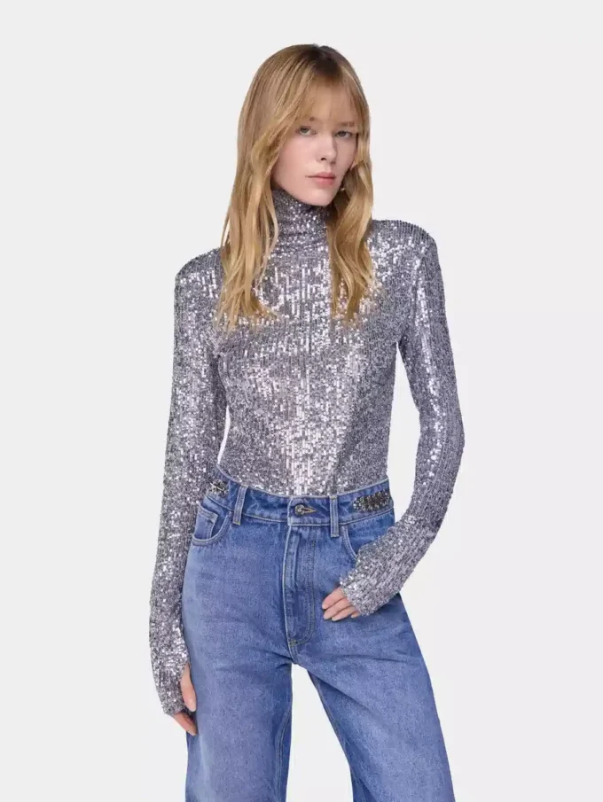 Top de cuello alto con lentejuelas