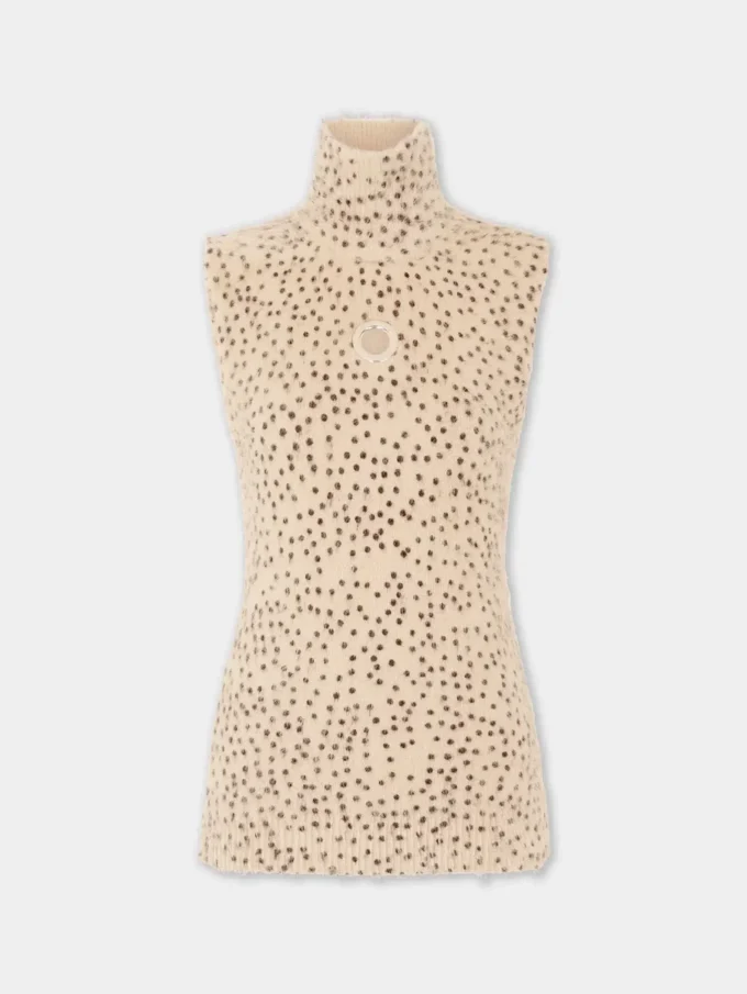Top sin mangas de cuello alto en punto cepillado