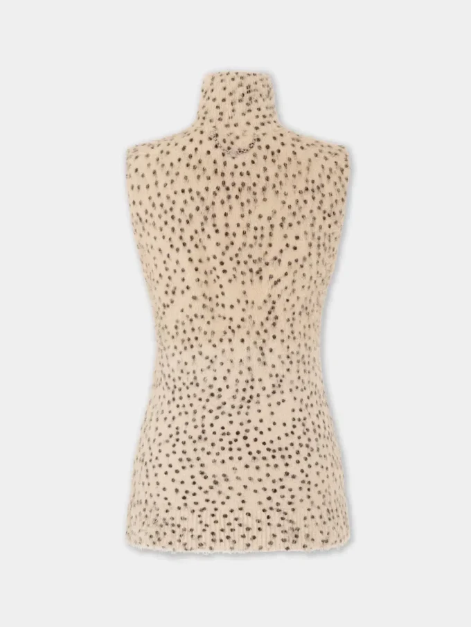 Top sin mangas de cuello alto en punto cepillado