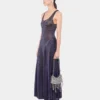 Vestido acampanado de punto con detalles hotfix