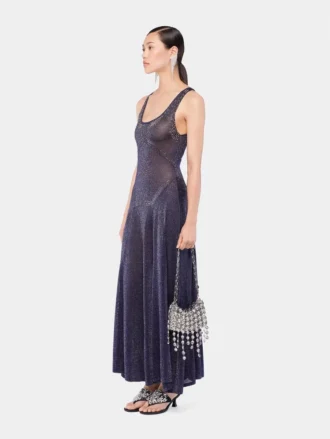 Vestido acampanado de punto con detalles hotfix