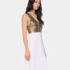 Vestido asimétrico de malla y satén