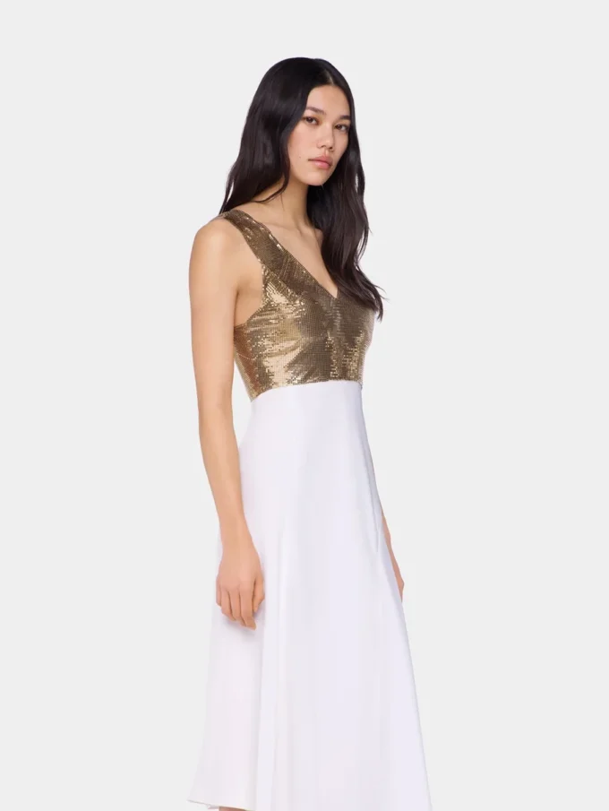 Vestido asimétrico de malla y satén