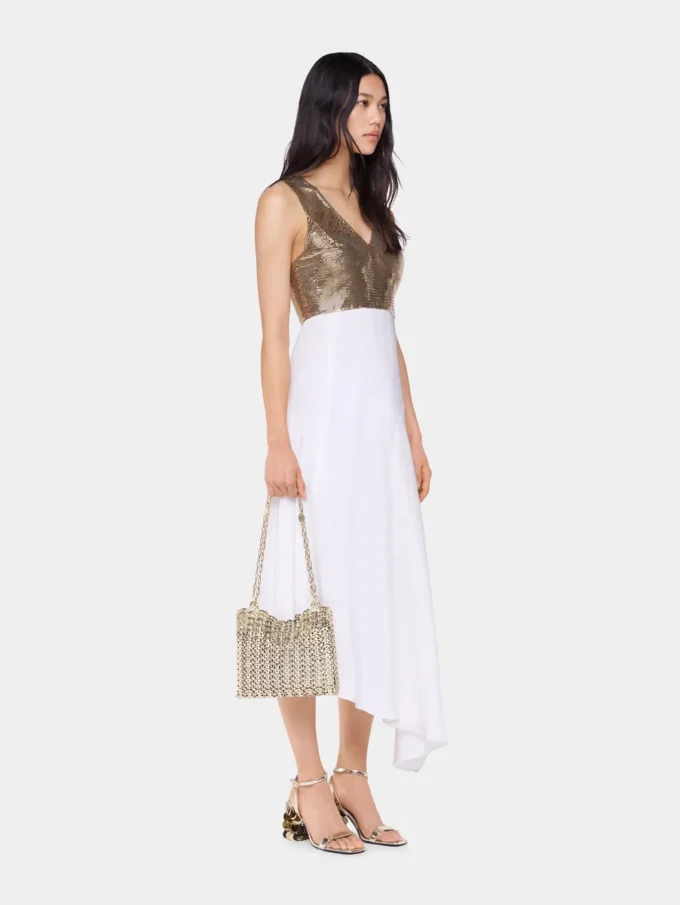 Vestido asimétrico de malla y satén