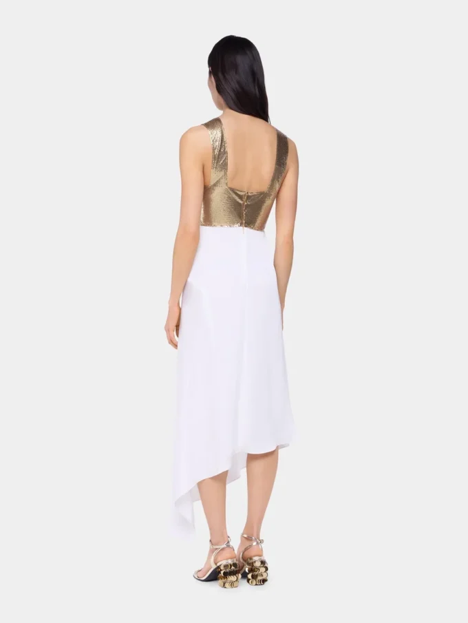 Vestido asimétrico de malla y satén