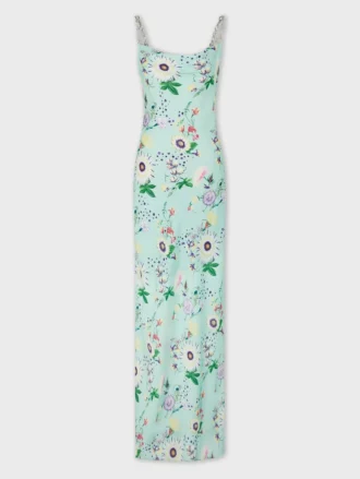 Vestido con estampado floral y detalles de cadenas
