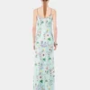 Vestido con estampado floral y detalles de cadenas