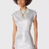 Vestido drapeado plateado con cierre de presión en lurex