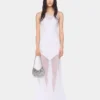 Vestido largo blanco sin mangas de muselina y satén