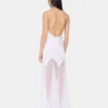 Vestido largo blanco sin mangas de muselina y satén