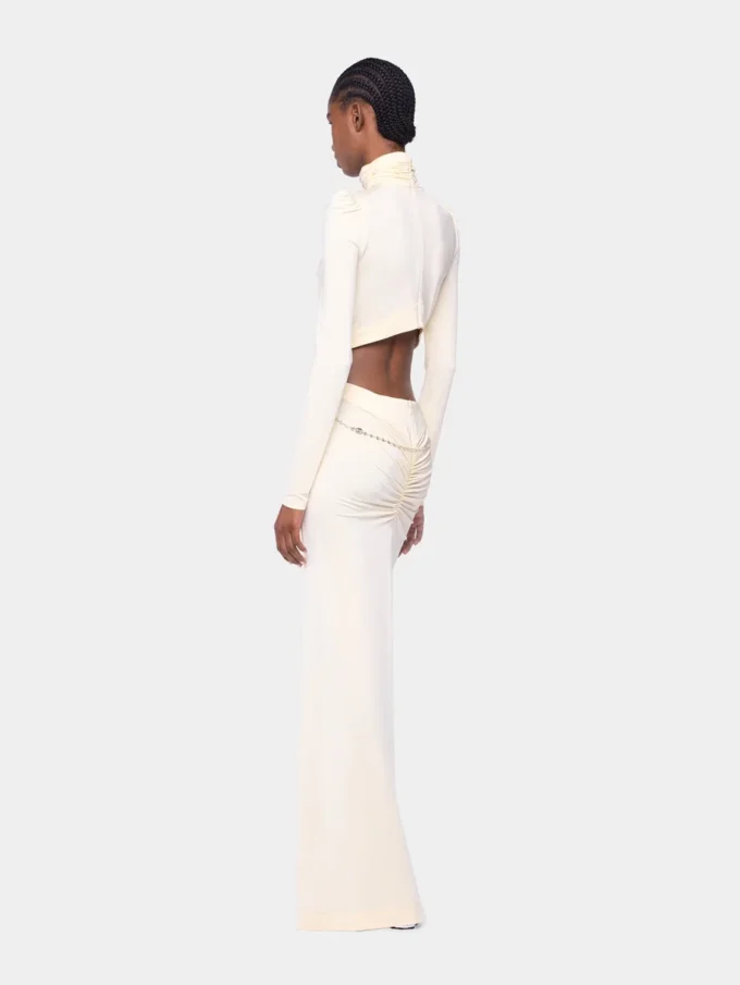 Vestido largo color crema de jersey