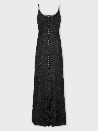 Vestido largo de crepé con bordados de perlas