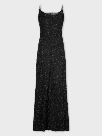 Vestido largo de crepé con bordados de perlas
