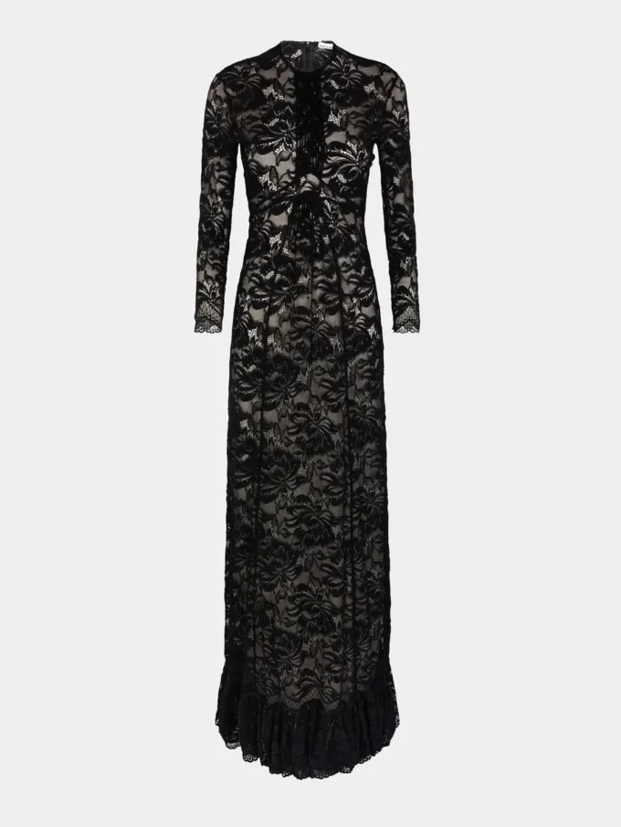 Vestido largo de encaje negro