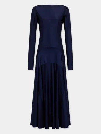 Vestido largo de jersey con detalles de godets