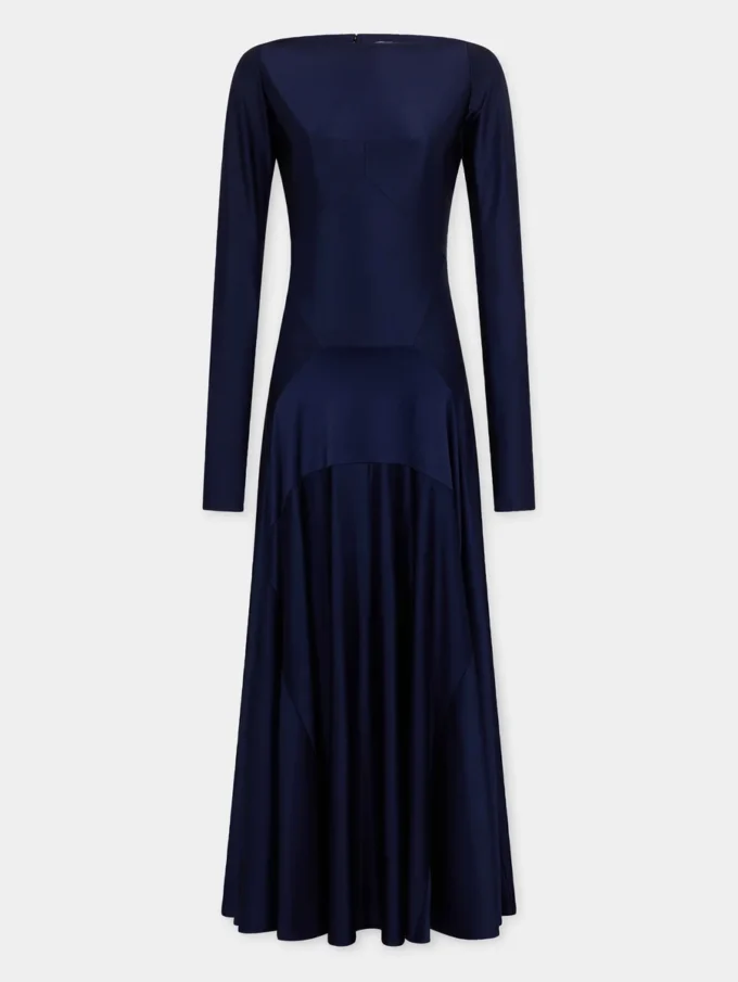 Vestido largo de jersey con detalles de godets