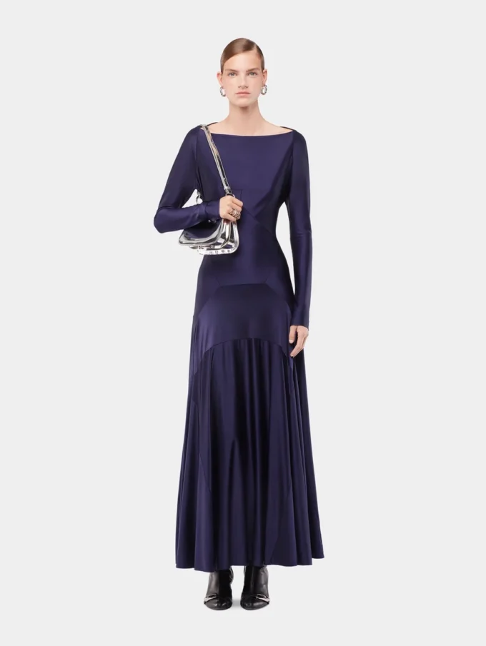 Vestido largo de jersey con detalles de godets