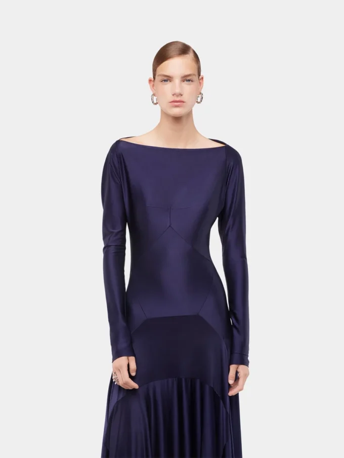 Vestido largo de jersey con detalles de godets
