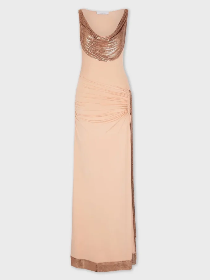 Vestido largo de malla y jersey