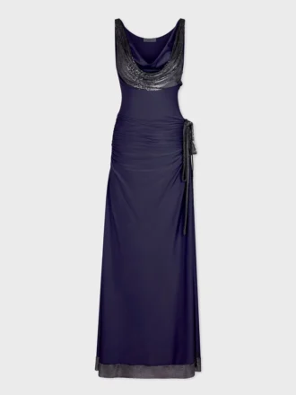 Vestido largo de malla y jersey