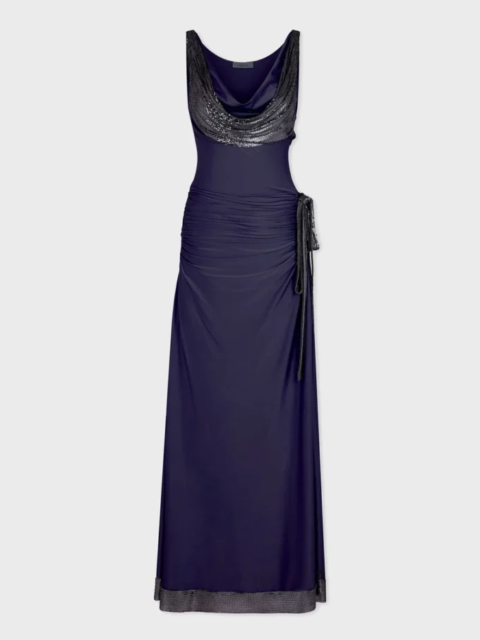 Vestido largo de malla y jersey