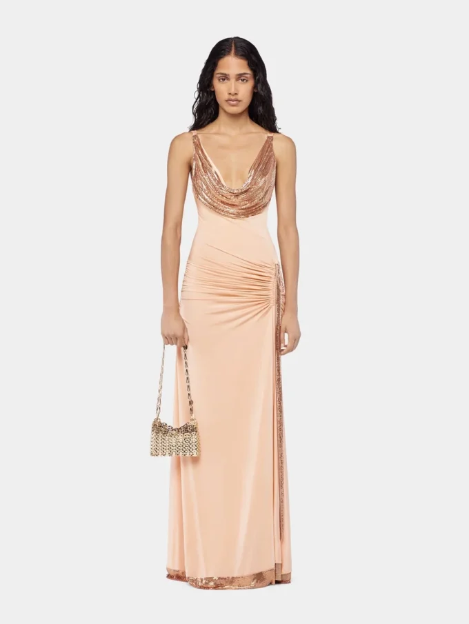 Vestido largo de malla y jersey