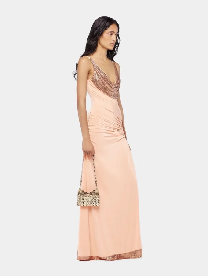 Vestido largo de malla y jersey