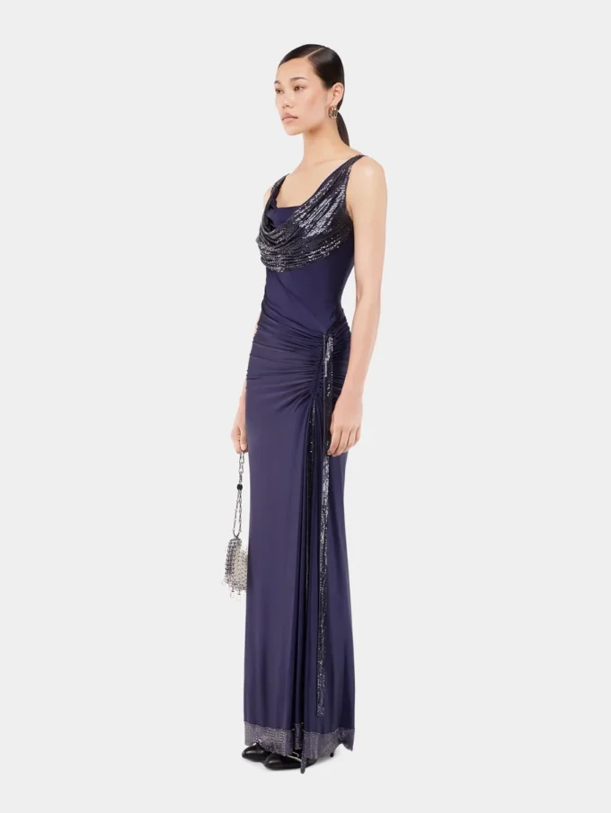 Vestido largo de malla y jersey