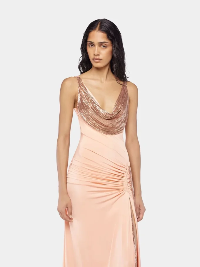 Vestido largo de malla y jersey
