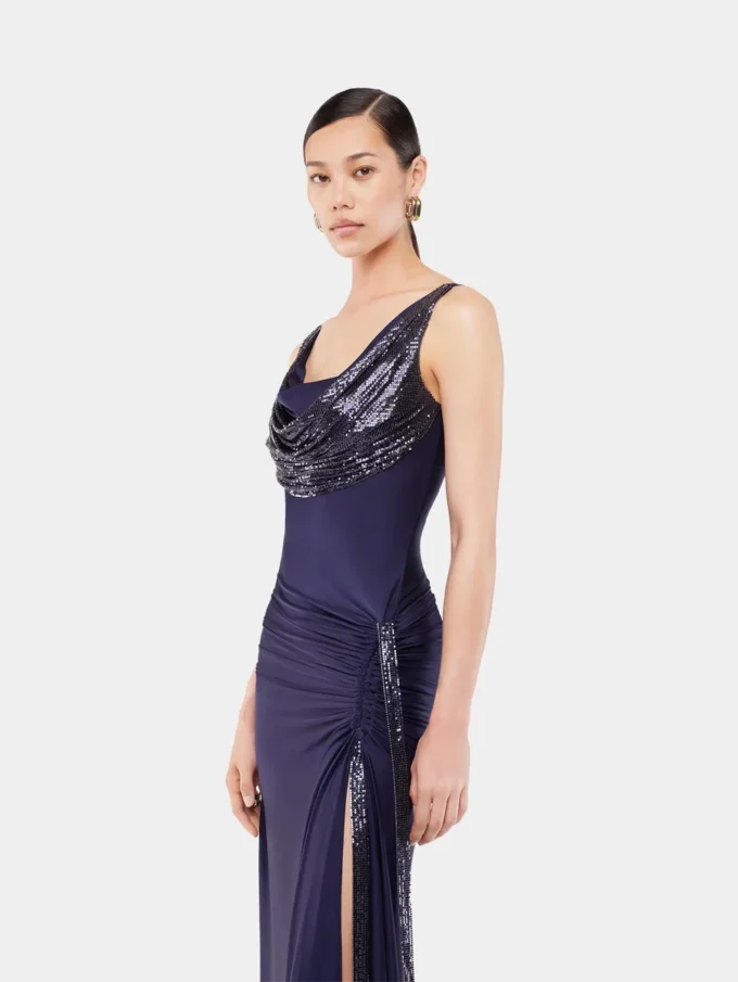 Vestido largo de malla y jersey