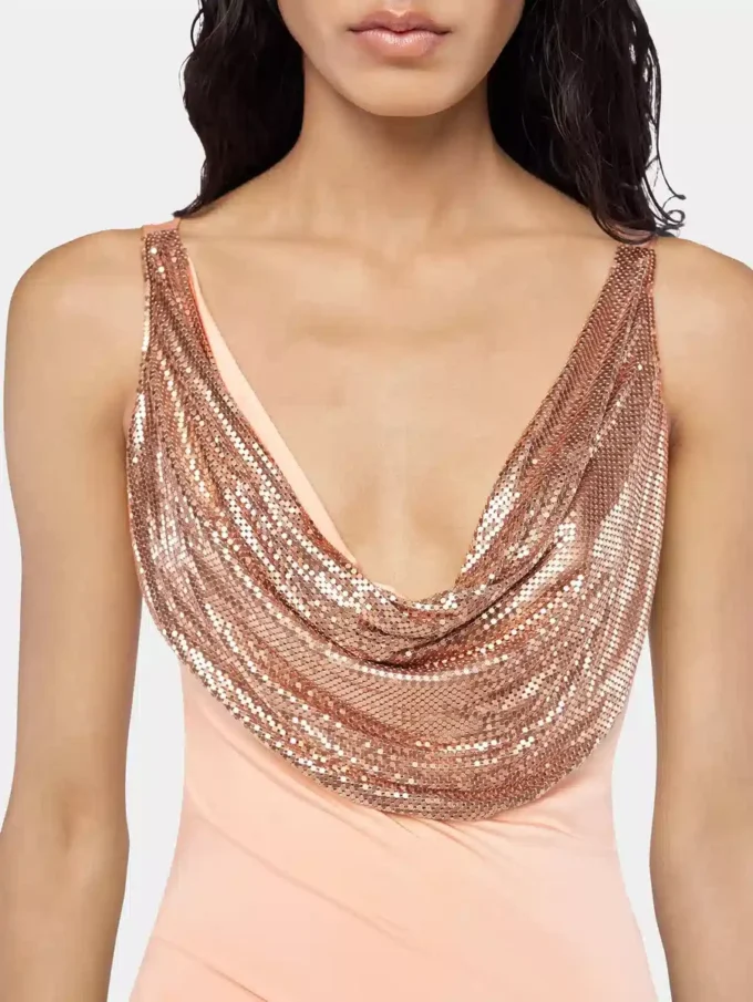 Vestido largo de malla y jersey