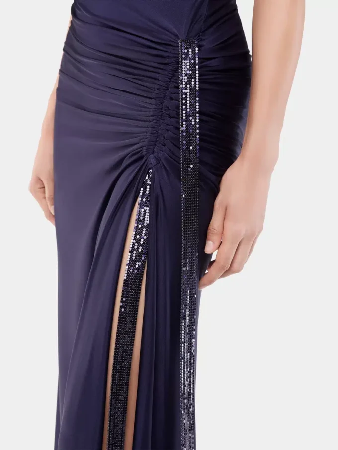 Vestido largo de malla y jersey