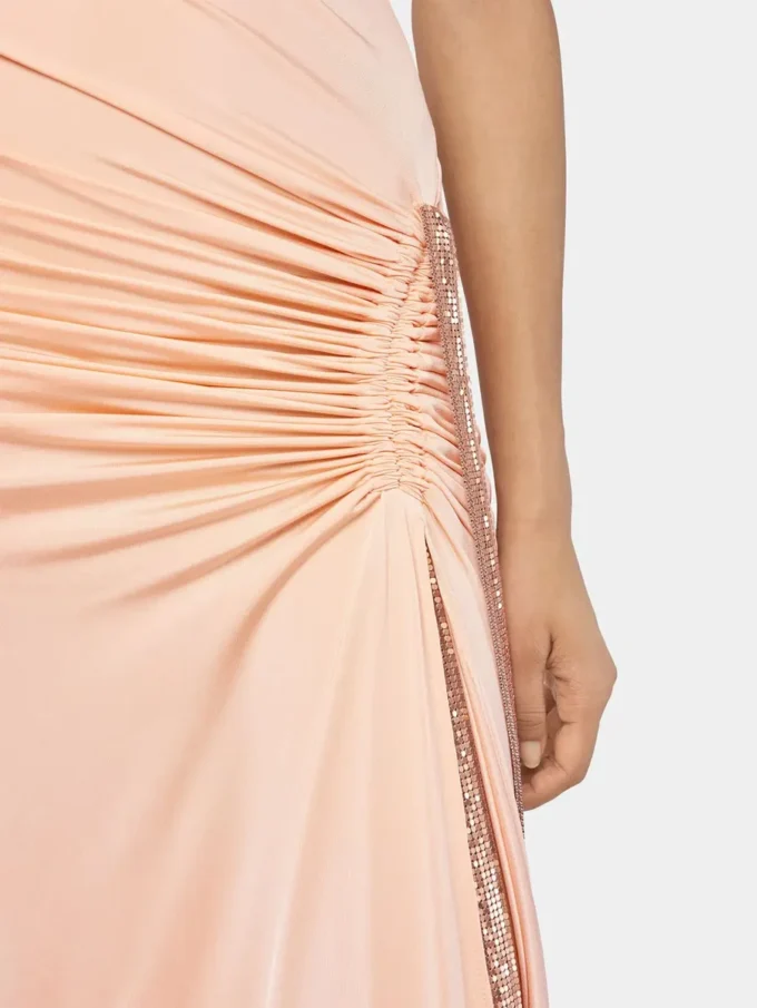 Vestido largo de malla y jersey