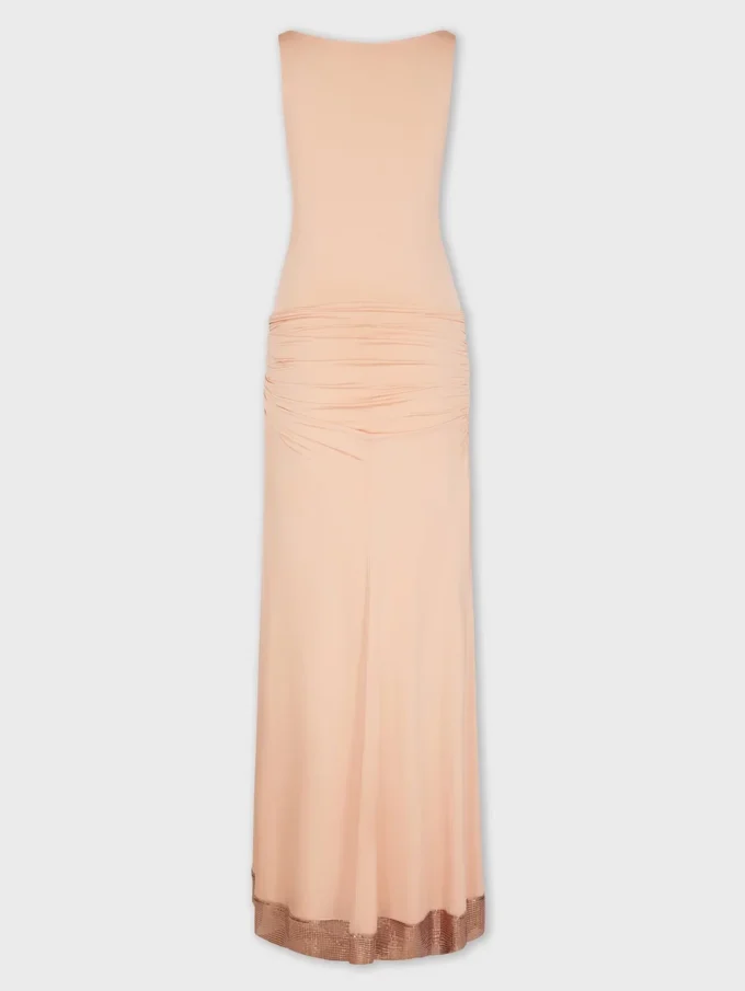 Vestido largo de malla y jersey