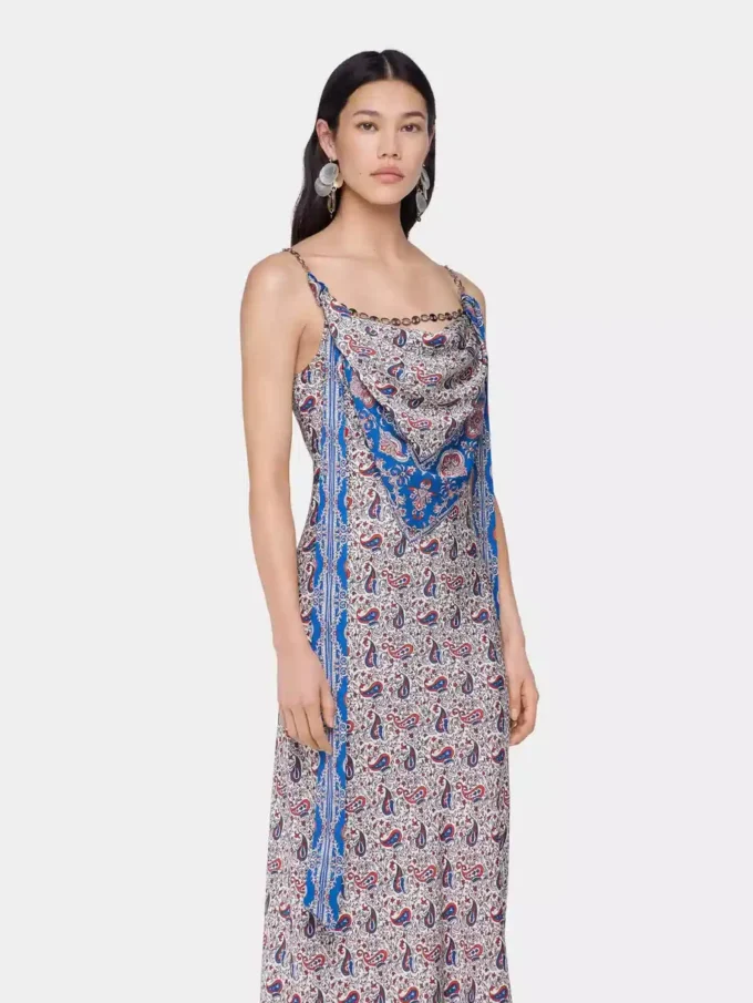 Vestido largo de satén estampado