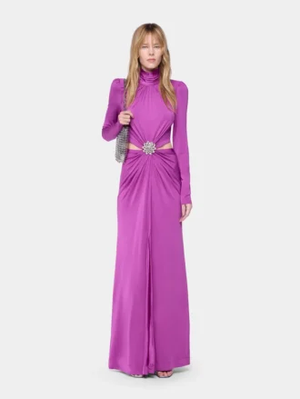 Vestido largo fucsia de jersey